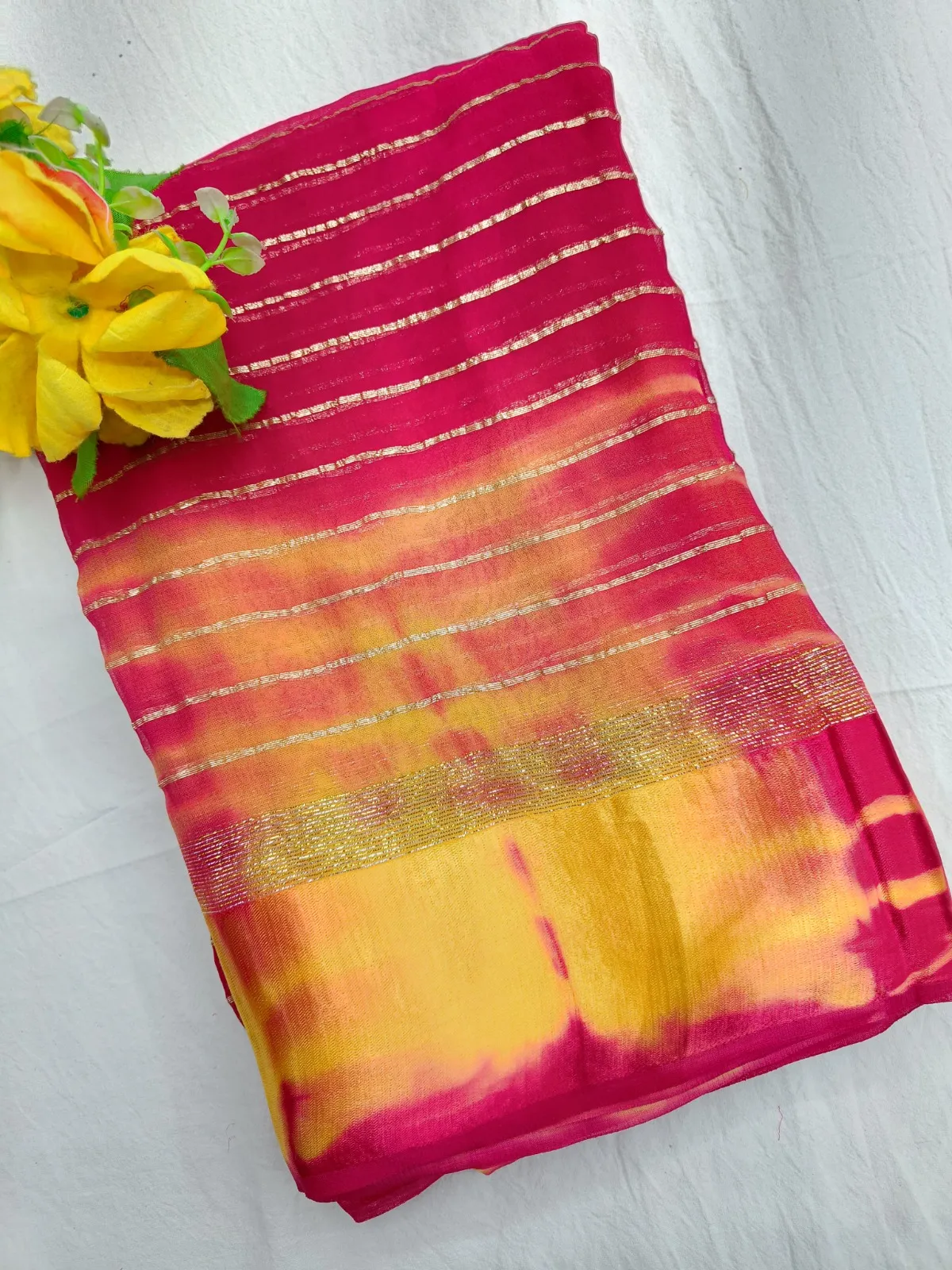Trendy Pading Zari Stripe Georgette Saree