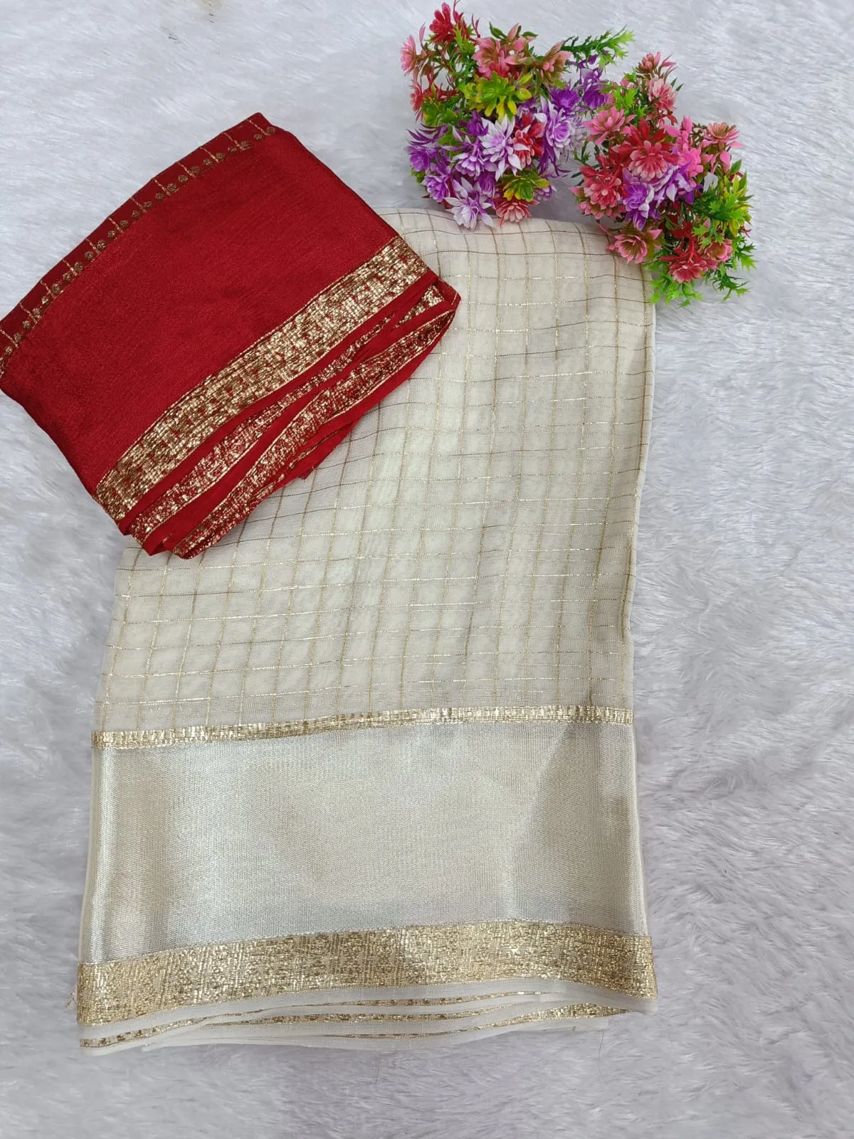 VISCOSE ZARI WHITE SAREE