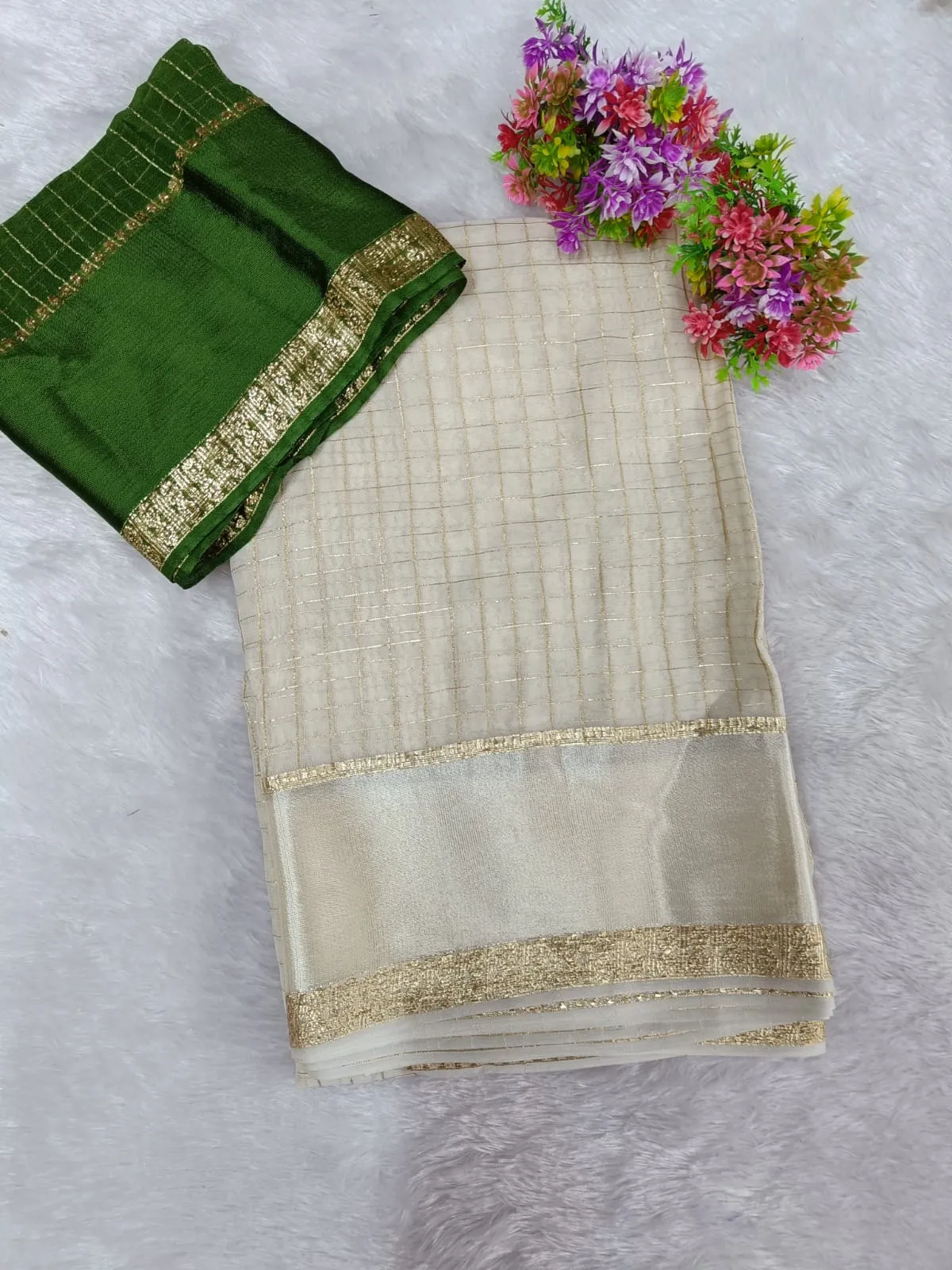 VISCOSE ZARI WHITE SAREE